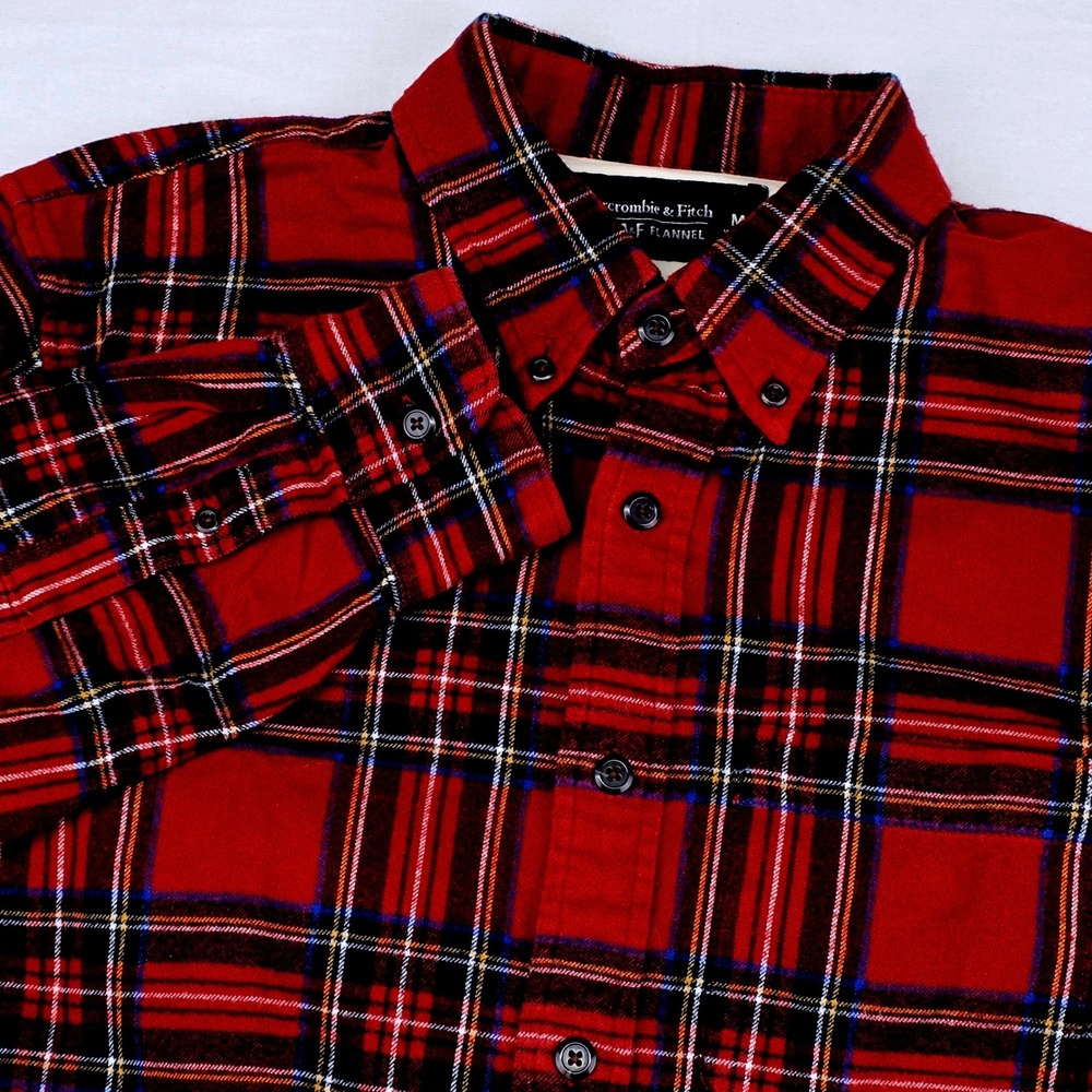 Abercrombie & Fitch Men's Flannel Shirt Medium Red‎ Plaid Soft A&F Button Down